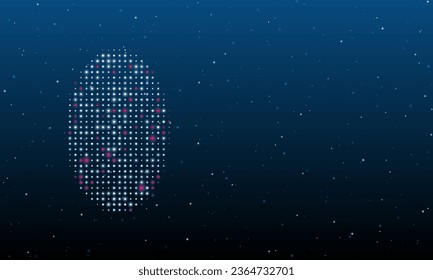 On the left is the ellipse symbol filled with white dots. Background pattern from dots and circles of different shades. Vector illustration on blue background with stars
