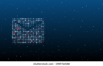 On the left is the email symbol filled with white dots. Background pattern from dots and circles of different shades. Vector illustration on blue background with stars
