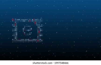 A la izquierda está el símbolo eSIM relleno de puntos blancos. Patrón de fondo de puntos y círculos de diferentes matices. Ilustración vectorial sobre fondo azul con estrellas