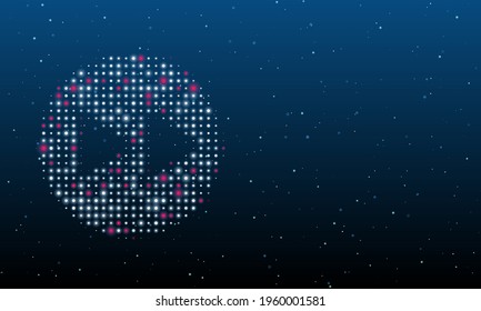 On the left is the fast forward symbol filled with white dots. Background pattern from dots and circles of different shades. Vector illustration on blue background with stars