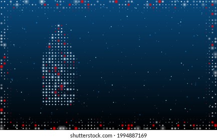 On the left is the feeding bottle symbol filled with white dots. Pointillism style. Abstract futuristic frame of dots and circles. Some dots is red. Vector illustration on blue background with stars