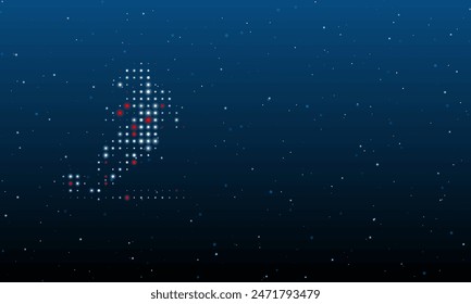 On the left is the female football symbol filled with white dots. Background pattern from dots and circles of different shades. Vector illustration on blue background with stars