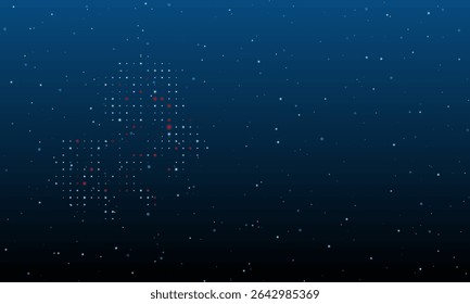 On the left is the fiery horse symbol filled with white dots. Background pattern from dots and circles of different shades. Vector illustration on blue background with stars