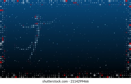 On the left is the figure skating symbol filled with white dots. Pointillism style. Abstract futuristic frame of dots and circles. Some dots is red. Vector illustration on blue background with stars