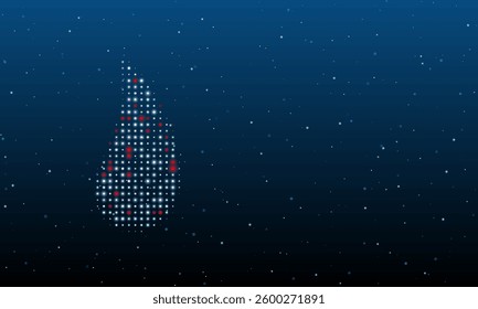 On the left is the flame symbol filled with white dots. Background pattern from dots and circles of different shades. Vector illustration on blue background with stars