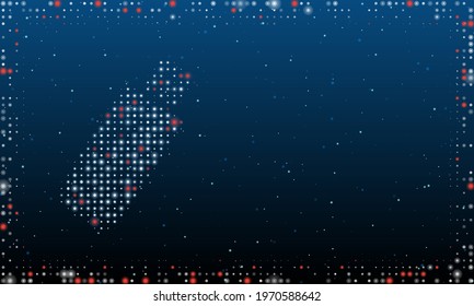 On the left is the flash drive symbol filled with white dots. Pointillism style. Abstract futuristic frame of dots and circles. Some dots is red. Vector illustration on blue background with stars