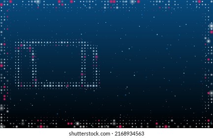 On the left is the football goal symbol filled with white dots. Pointillism style. Abstract futuristic frame of dots and circles. Some dots is pink. Vector illustration on blue background with stars