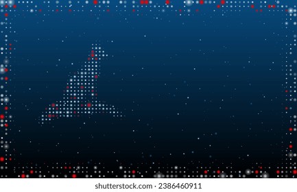 On the left is the fox symbol filled with white dots. Pointillism style. Abstract futuristic frame of dots and circles. Some dots is red. Vector illustration on blue background with stars