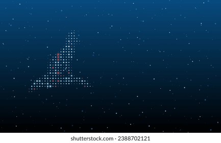 On the left is the fox symbol filled with white dots. Background pattern from dots and circles of different shades. Vector illustration on blue background with stars