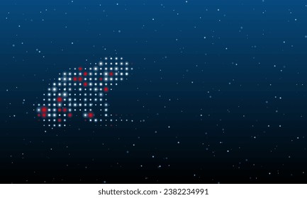 A la izquierda está el símbolo de la rana lleno de puntos blancos. Patrón de fondo de puntos y círculos de diferentes matices. Ilustración vectorial sobre fondo azul con estrellas