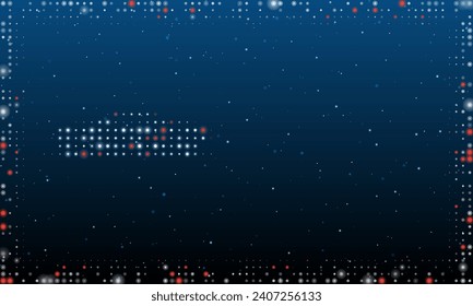 A la izquierda está el futuro símbolo del coche lleno de puntos blancos. Estilo de puntillismo. Resumen marco futurista de puntos y círculos. Algunos puntos son rojos. Ilustración vectorial sobre fondo azul con estrellas