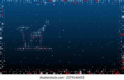 On the left is the giraffe symbol filled with white dots. Pointillism style. Abstract futuristic frame of dots and circles. Some dots is red. Vector illustration on blue background with stars