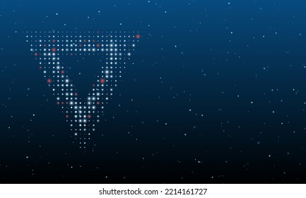 On the left is the give way symbol filled with white dots. Background pattern from dots and circles of different shades. Vector illustration on blue background with stars