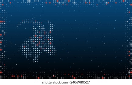 A la izquierda está el símbolo de la cabeza de la cabra lleno de puntos blancos. Estilo de puntillismo. Resumen marco futurista de puntos y círculos. Algunos puntos son rojos. Ilustración vectorial sobre fondo azul con estrellas