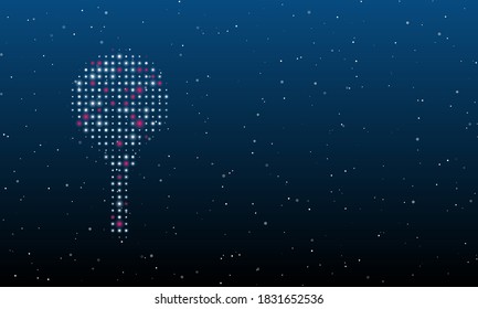 On the left is the golf symbol filled with white dots. Background pattern from dots and circles of different shades. Some dots is pink. Vector illustration on blue background with stars