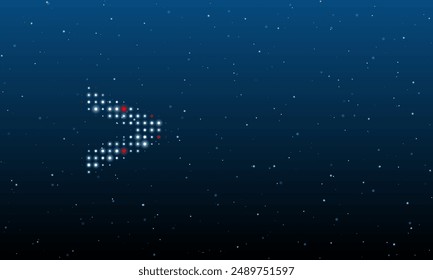 On the left is the greater symbol filled with white dots. Background pattern from dots and circles of different shades. Vector illustration on blue background with stars