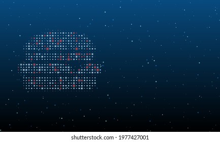 On the left is the hamburger symbol filled with white dots. Background pattern from dots and circles of different shades. Vector illustration on blue background with stars