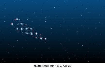 On the left is the hand saw symbol filled with white dots. Background pattern from dots and circles of different shades. Vector illustration on blue background with stars