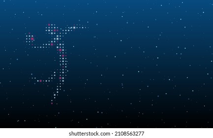 On the left is the handball symbol filled with white dots. Background pattern from dots and circles of different shades. Vector illustration on blue background with stars