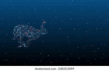 On the left is the hare runs symbol filled with white dots. Background pattern from dots and circles of different shades. Vector illustration on blue background with stars