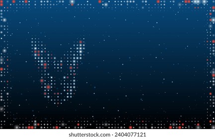 On the left is the hare's head symbol filled with white dots. Pointillism style. Abstract futuristic frame of dots and circles. Some dots is red. Vector illustration on blue background with stars
