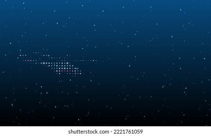 On the left is the helicopter symbol filled with white dots. Background pattern from dots and circles of different shades. Vector illustration on blue background with stars