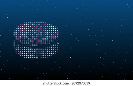 On the left is the hockey puck symbol filled with white dots. Background pattern from dots and circles of different shades. Vector illustration on blue background with stars