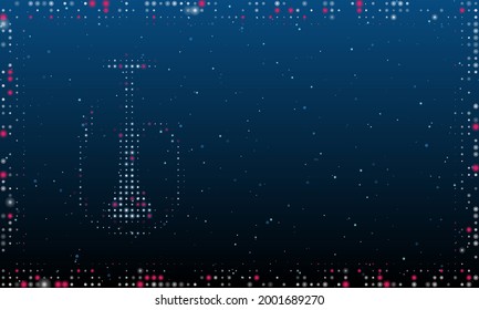 On the left is the hookah symbol filled with white dots. Pointillism style. Abstract futuristic frame of dots and circles. Some dots is pink. Vector illustration on blue background with stars