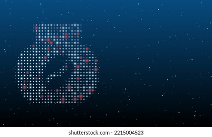 On the left is the instant coffee symbol filled with white dots. Background pattern from dots and circles of different shades. Vector illustration on blue background with stars