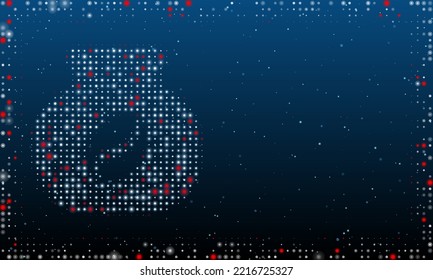 On the left is the instant coffee symbol filled with white dots. Pointillism style. Abstract futuristic frame of dots and circles. Some dots is red. Vector illustration on blue background with stars