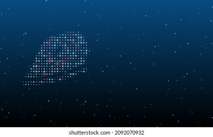 On the left is the iron symbol filled with white dots. Background pattern from dots and circles of different shades. Vector illustration on blue background with stars