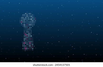 On the left is the keyhole symbol filled with white dots. Background pattern from dots and circles of different shades. Vector illustration on blue background with stars