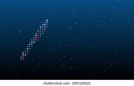 On the left is the kitchen knife symbol filled with white dots. Background pattern from dots and circles of different shades. Vector illustration on blue background with stars
