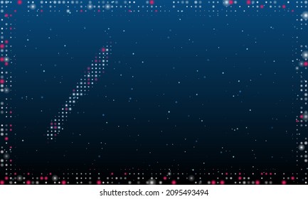 On the left is the kitchen knife symbol filled with white dots. Pointillism style. Abstract futuristic frame of dots and circles. Some dots is pink. Vector illustration on blue background with stars