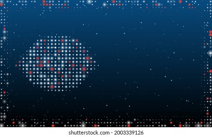 On the left is the lemon symbol filled with white dots. Pointillism style. Abstract futuristic frame of dots and circles. Some dots is red. Vector illustration on blue background with stars