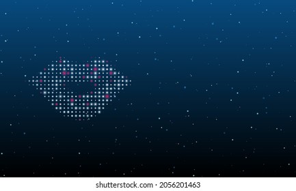 A la izquierda está el símbolo de los labios con puntos blancos. Patrón de fondo de puntos y círculos de diferentes matices. Ilustración vectorial sobre fondo azul con estrellas