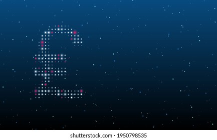 On the left is the lira symbol filled with white dots. Background pattern from dots and circles of different shades. Vector illustration on blue background with stars
