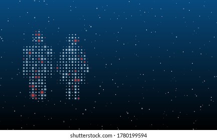 On the left is the man with woman symbol filled with white dots. Background pattern from dots and circles of different shades. Some dots is red. Vector illustration on blue background with stars