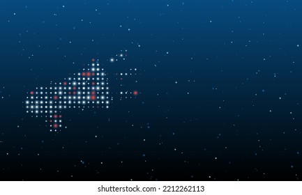 On the left is the megaphone symbol filled with white dots. Background pattern from dots and circles of different shades. Vector illustration on blue background with stars