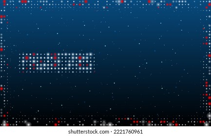 On the left is the minus symbol filled with white dots. Pointillism style. Abstract futuristic frame of dots and circles. Some dots is red. Vector illustration on blue background with stars