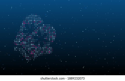 On the left is the mittens symbol filled with white dots. Background pattern from dots and circles of different shades. Vector illustration on blue background with stars