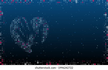 On the left is the mom with baby symbol filled with white dots. Pointillism style. Abstract futuristic frame of dots and circles. Some dots is pink. Vector illustration on blue background with stars