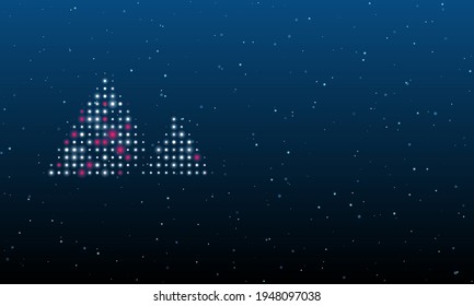 On the left is the mountains symbol filled with white dots. Background pattern from dots and circles of different shades. Vector illustration on blue background with stars