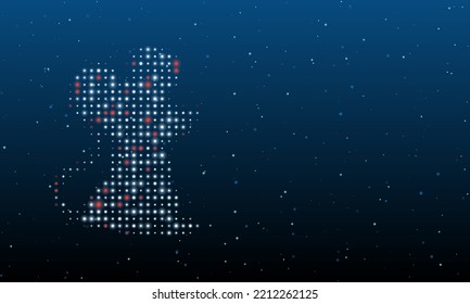 On the left is the mouse symbol filled with white dots. Background pattern from dots and circles of different shades. Vector illustration on blue background with stars