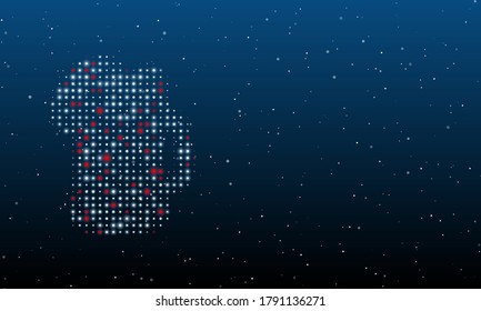 On the left is the mug beer symbol filled with white dots. Background pattern from dots and circles of different shades. Some dots is red. Vector illustration on blue background with stars