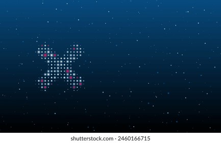 On the left is the multiplication symbol filled with white dots. Background pattern from dots and circles of different shades. Vector illustration on blue background with stars