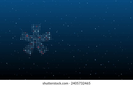 A la izquierda está el símbolo de multiplicación rellenado con puntos blancos. Patrón de fondo de puntos y círculos de diferentes matices. Ilustración vectorial sobre fondo azul con estrellas