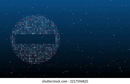 On the left is the no entry road symbol filled with white dots. Background pattern from dots and circles of different shades. Vector illustration on blue background with stars
