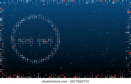 On the left is the no overtaking symbol filled with white dots. Pointillism style. Abstract futuristic frame of dots and circles. Some dots is red. Vector illustration on blue background with stars
