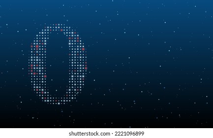 On the left is the number zero symbol filled with white dots. Background pattern from dots and circles of different shades. Vector illustration on blue background with stars